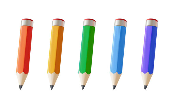 Colored pencil set with multiple vibrant colors 3D vector illustration. Ideal for education, drawing, sketching, art supplies, creative projects, school materials, stationery and design concepts