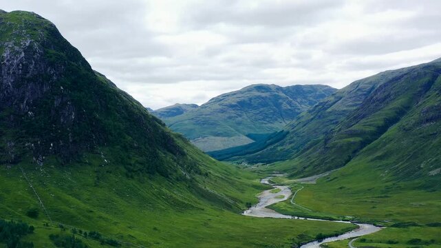 Aerial Drone Shot of a Glen Etive Valley in Scotland