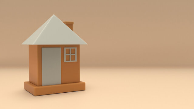 Minimalist model house on a plain orange background