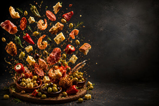 tapas explosion on black background ad template 