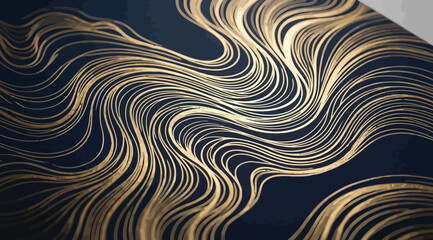 Fototapeta premium Abstract golden wavy lines on dark background, luxury fluid texture, flowing gold curves wallpaper