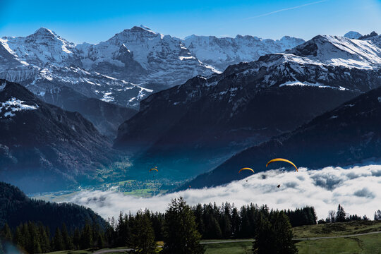 Paragliders in the Swiss Alps