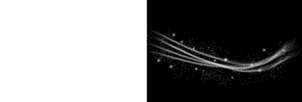 Elegant white light swoosh with shining bokeh and flowing particles overlay