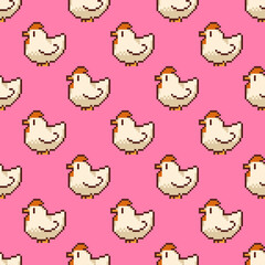 Fototapeta premium Repeating seamless pattern design of pixel art white chickens on pink background with seamless wallpaper graphics background vector illustration repeatable decoration artistic backdrop minimalist