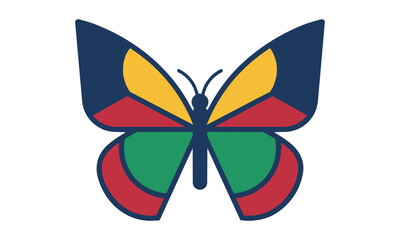 Fototapeta premium Minimalist butterfly icon with symmetrical geometric wings and sleek silhouette in bold flat colors isolated on white background, simple nature design concept