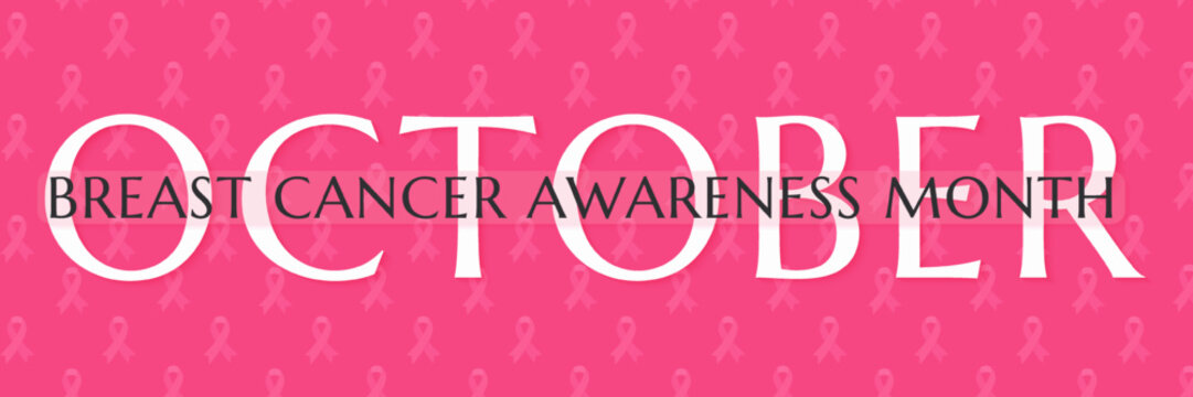 october breast cancer awareness month banner with ribbon pattern vector illustration.