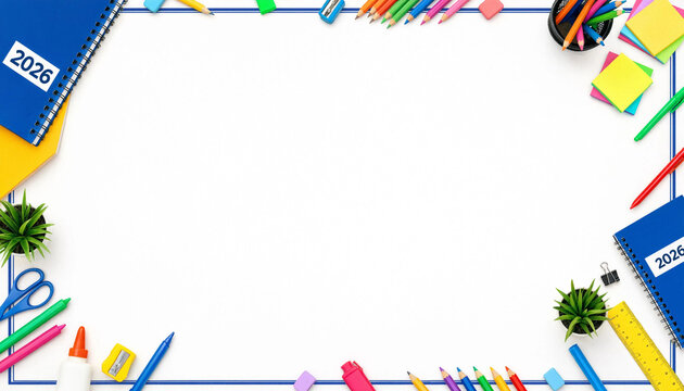 Back To School 2026 Colorful Banner with Bright Geometric Double Border Frame