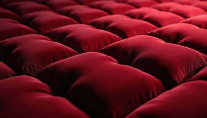 Fototapeta premium Close up of deep red velvet fabric in geometric pattern. Soft texture with smooth surface, offering plush feel. Suitable for backgrounds, upholstery, and decor.