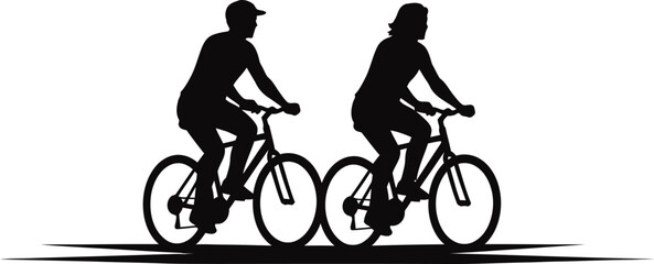 Obraz premium Couple cycling together silhouette vector illustration