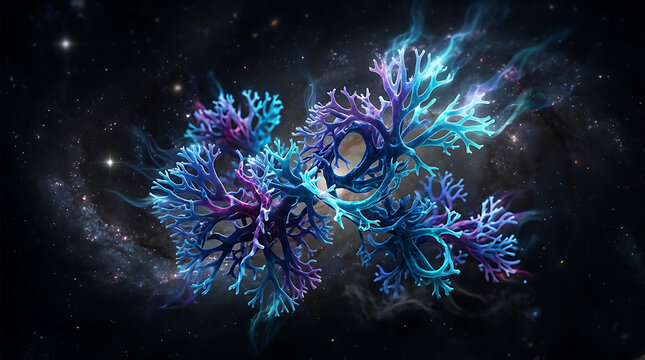 Alien Coral Reef Glowing Neural Network Structures Floating in Deep Space