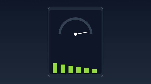 Speed test gauge animation: internet connection performance and data download progress indicator download speed