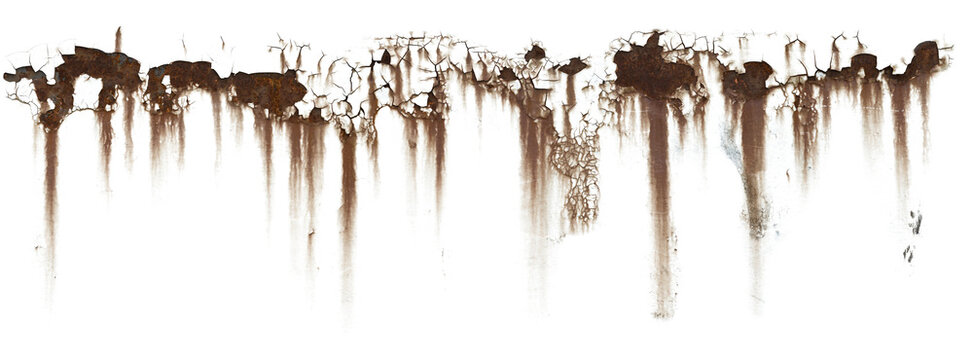Heavy Crust Rust Decal with Long Drips, Deep Iron Corrosion and Bleeding Metal Stain Alpha isolated PNG on transparent background