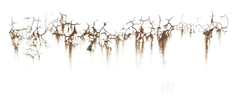 Flaking Metal Rust Decal with Cracks, Oxidized Iron Bleeding and Chipped Paint Corrosion Alpha isolated PNG on transparent background