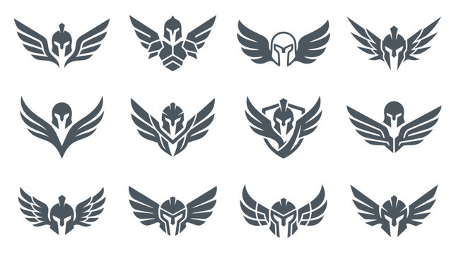 Assorted grey winged warrior helmet icons