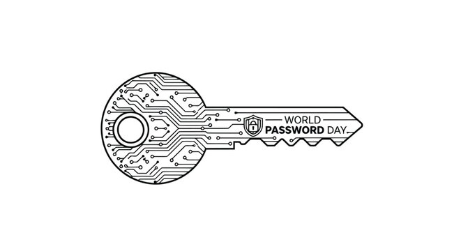 Digital key with circuit board pattern and World Password Day text security technology