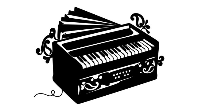 Harmonium Instrument Silhouette Against White Background Musical Design