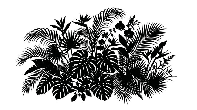 Tropical foliage silhouette against a white background