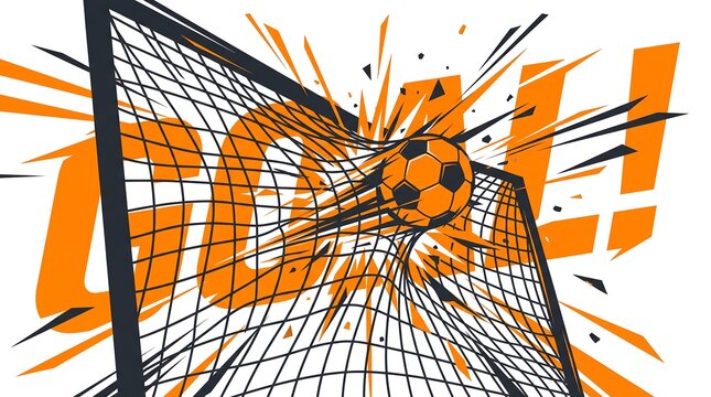 Soccer ball flying into goal net with orange explosion background football 2026, And, Football 2026, World Cup 2026, World Cup, FIFA World Cup 2026, Football final 2026