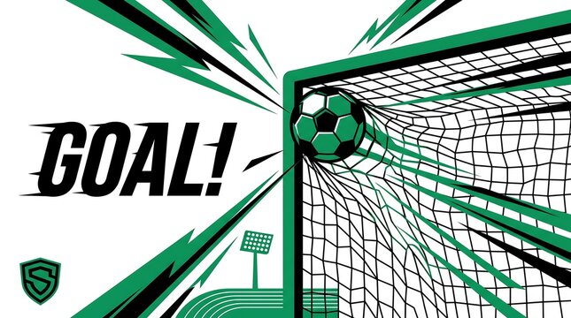 Green and black soccer goal with ball flying into net on white background football 2026, And, Football 2026, World Cup 2026, World Cup, FIFA World Cup 2026, Football final 2026