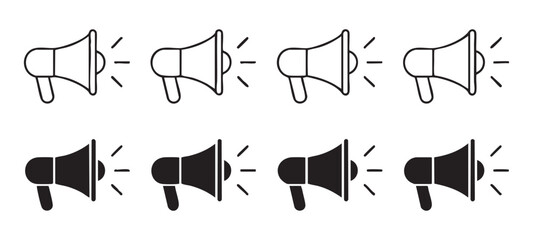 Fototapeta premium Megaphone icon set on transparent background, with outline and solid speaker symbol, vector.