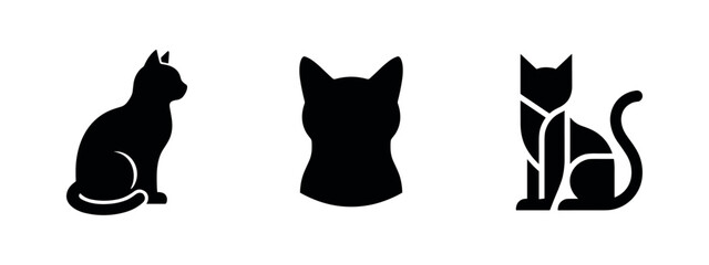 Minimalist black cat silhouettes, domestic feline icons. © Lili