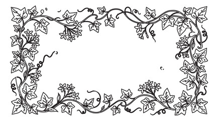Vintage ivy leaf frame vector, hand drawn botanical border with climbing vines, elegant black and white floral foliage illustration for wedding stationery © rehman