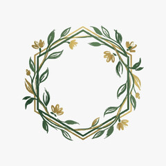 Geometric Hexagonal Frame with Delicate Floral Botanical Elements. © Cakung