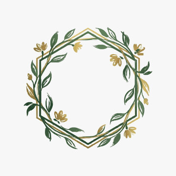 Geometric Hexagonal Frame with Delicate Floral Botanical Elements.