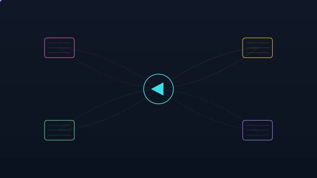 Minimalist infographic mind map animation with rotating directional arrow and connecting nodes diagram