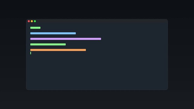Minimalist programming terminal interface with animated code loading bars and command line syntax coding