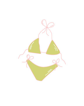 Vector element of a two-piece bikini swimsuit. Minimalist retro style olive green and pink swimwear illustration for summer and beach designs.