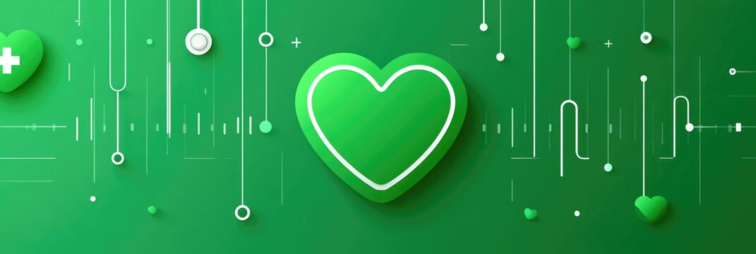 Green Medical Heart Symbol with Abstract Cardiology Elements on Modern Healthcare Background