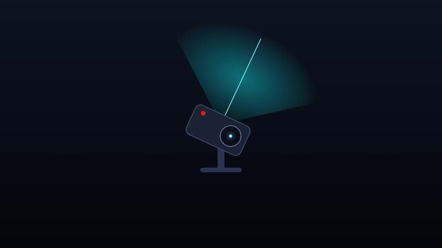 Minimalist security camera animation scanning area with motion sensor light surveillance cctv