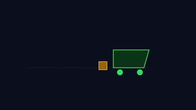 Minimalist shopping cart animation, e-commerce digital interface online store checkout concept, green line motion