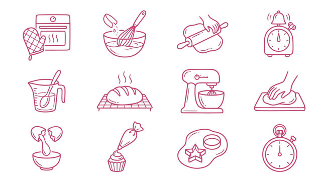 Baking and kitchen tools icons with timers.