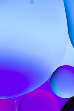 Vertical graphic illustration of blue and purple circles on a light blue background