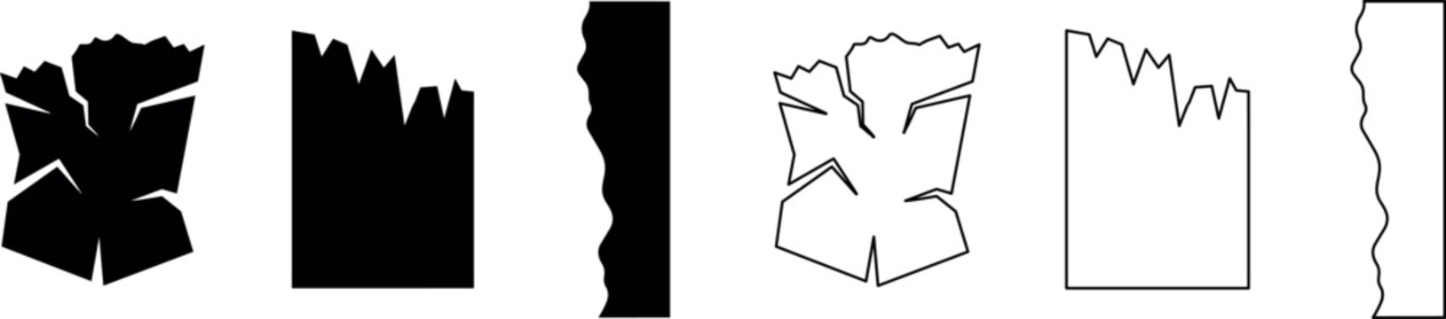 Silhouettes and outlines of torn and jagged paper edges