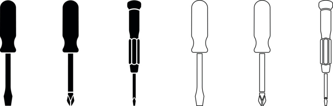 Flat and outline screwdrivers with slotted and Phillips heads
