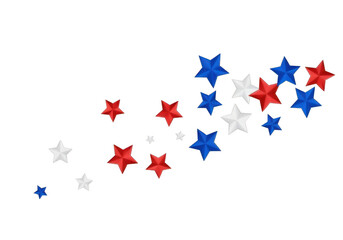 Fototapeta premium Scattered red, white, and blue stars, isolated on transparent background
