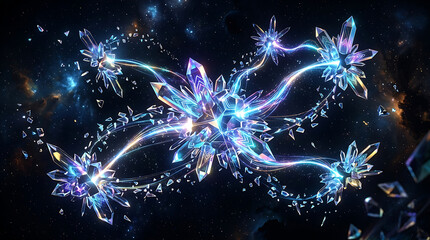 Fototapeta premium Glowing cosmic minerals communicating through neon light trails in deep space