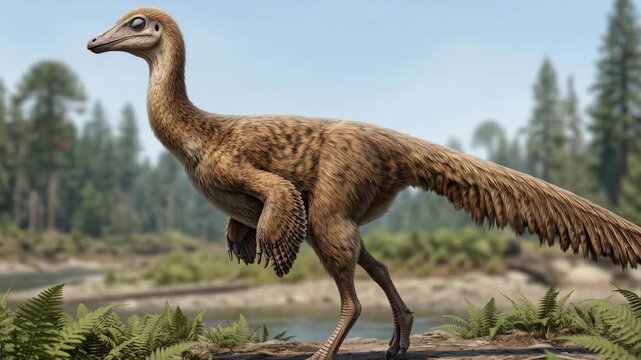 Arkansaurus (Arkansaurus fridayi), Cretaceous, ostrich-like dinosaur, brown plumage, scientifically accurate representation