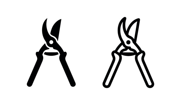 Pruning shears icon in solid glyph and outline style, used for trimming plants, branches, and gardening tasks.