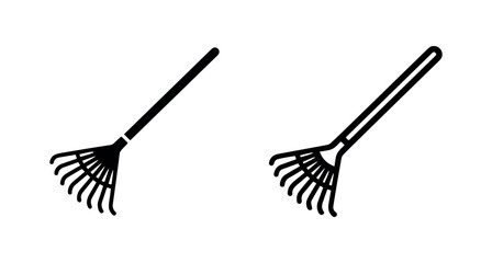 Obraz premium Garden rake icon in solid glyph and outline style, used for clearing leaves, debris, and smoothing soil.