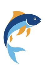 Naklejka premium Minimalist graphic of a leaping fish silhouette with streamlined curves and bold flat colors isolated on a white background, modern animal design concept
