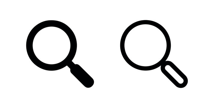 Magnifying Glass Icon Set. Search, Zoom, and Discovery Symbol for Research and Investigation.