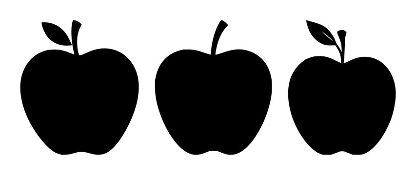 Apple teacher icon set with solid black icon on white background featuring apple, education, teaching with symbolism and iconography