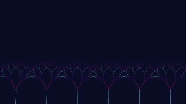 Abstract fractal tree network animation, digital geometric growth background, glowing neon lines on dark blue
