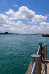 Fototapeta premium A gorgeous landscape along the Detroit River on the riverwalk in Detroit Michigan USA
