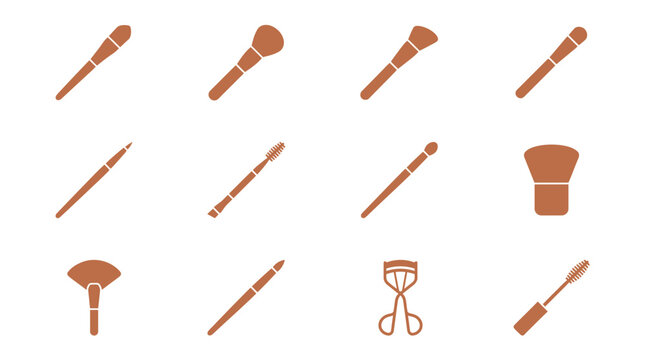 Beauty accessories and eyelash curler icons.