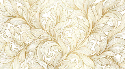 Elegant golden floral damask pattern, intricate baroque style swirls and leaves, luxury vintage wallpaper design © Saharia